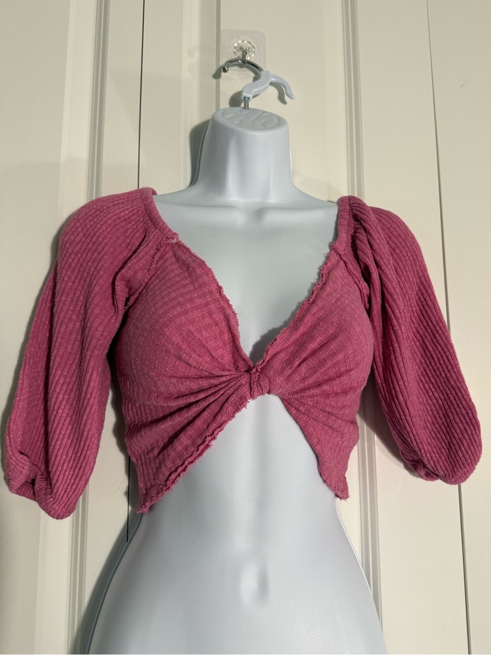 Urban Outfitters Pink Ribbed Twist-Front Cropped Top